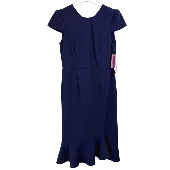 NEW Betsey Johnson Navy Ruffle Hem Sheath MIDI Dress Women 6 FLOUNCE FEMININE - Picture 2 of 14